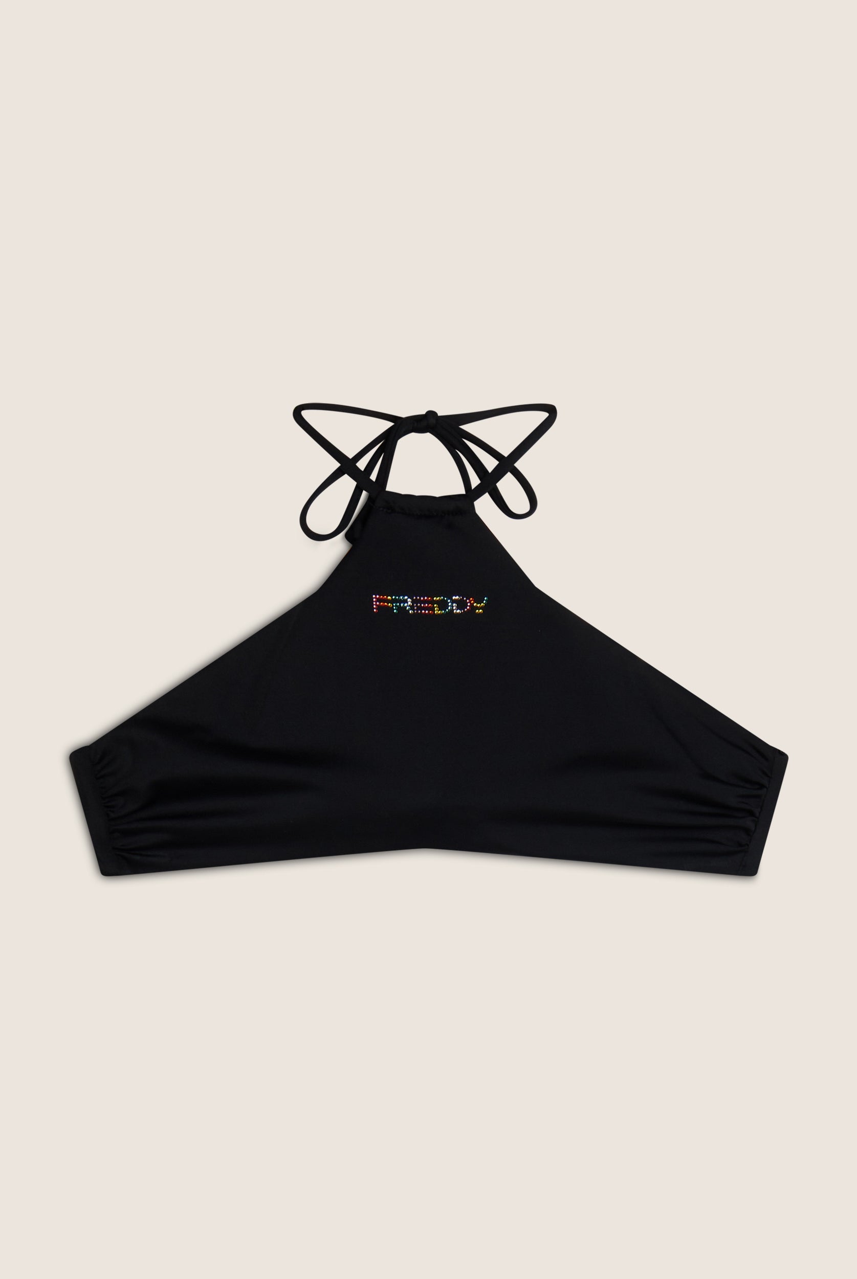 Bikini-Neckholder-Top mit strassbesetztem Freddy Logo - BLACK
