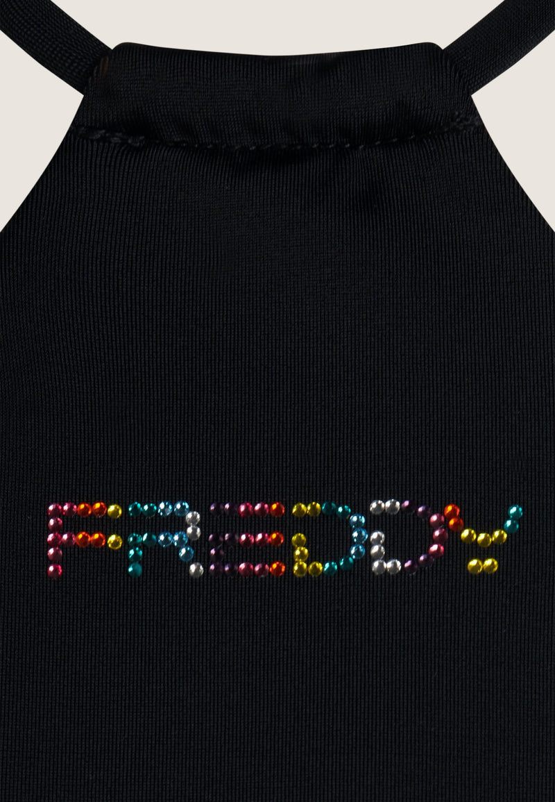 Bikini-Neckholder-Top mit strassbesetztem Freddy Logo - BLACK