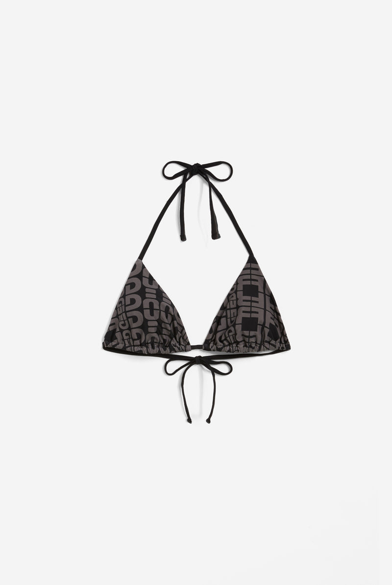 Triangel-Bikinioberteil mit Allover-Logo-Print - BLACK