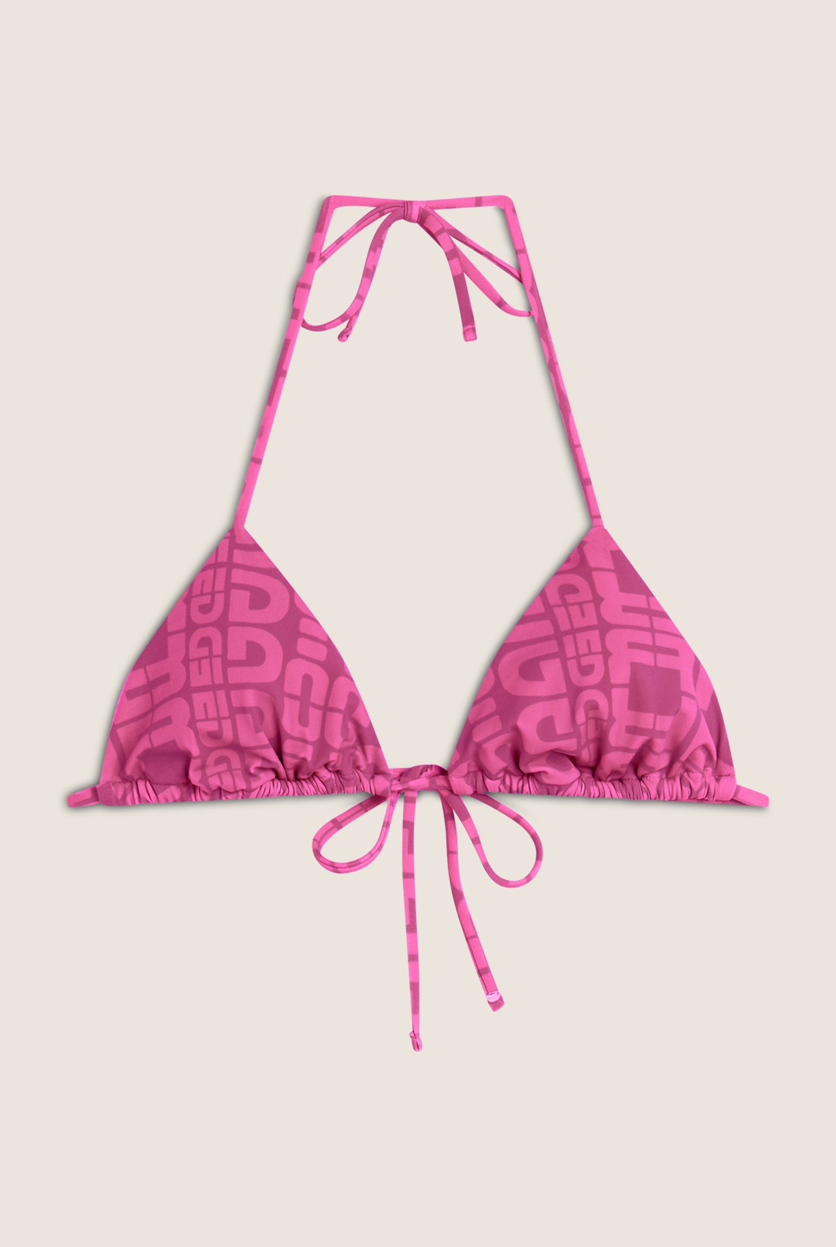 Triangel-Bikinioberteil mit Allover-Logo-Print - FUCHSIA