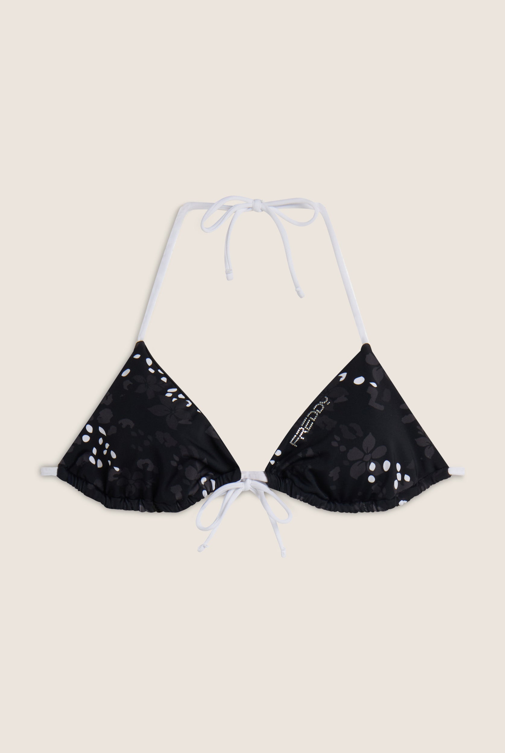 Triangel-Bikinioberteil mit Blumenmuster - BLACK