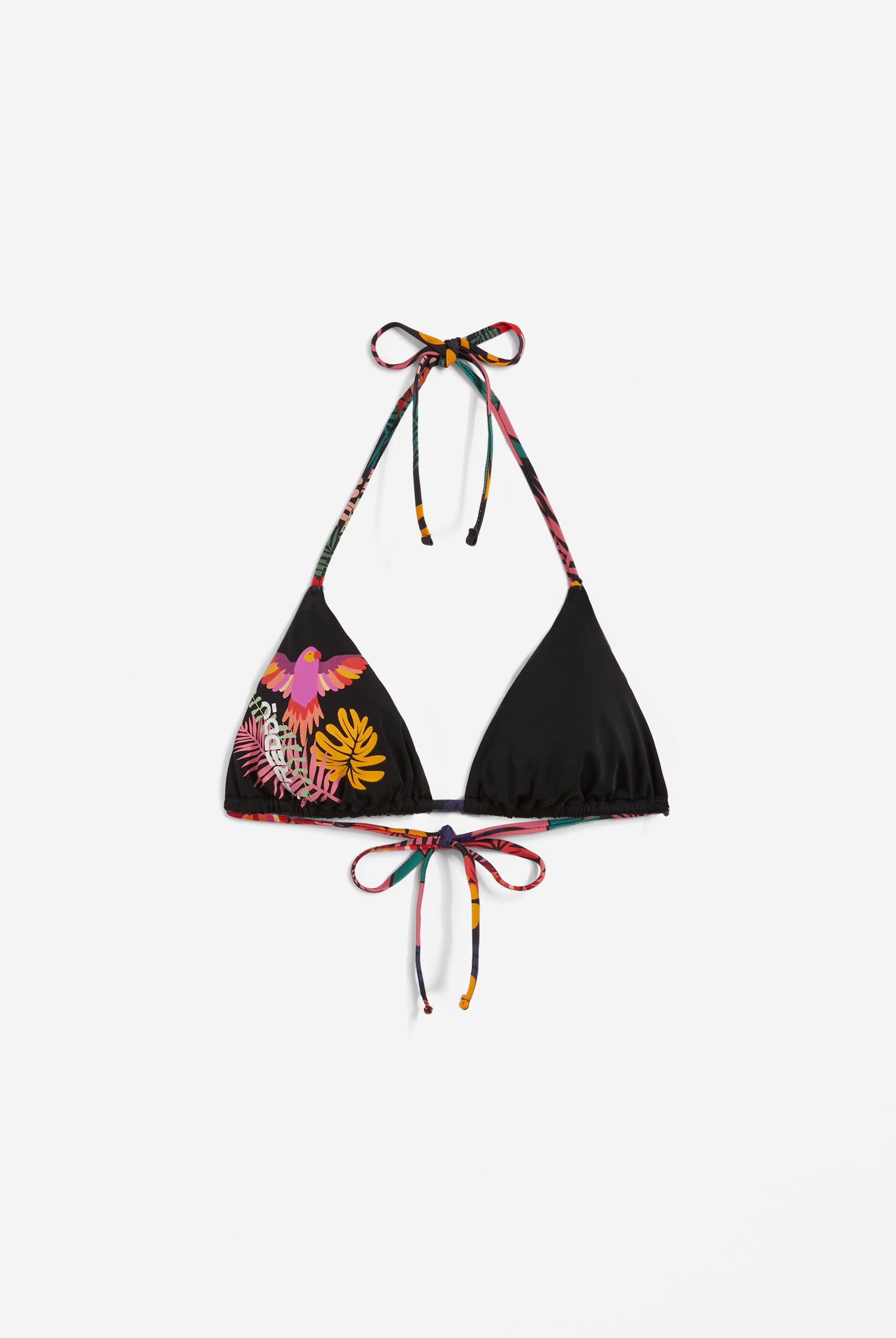 Triangel-Bikinioberteil mit mit tropischen Details - BLACK