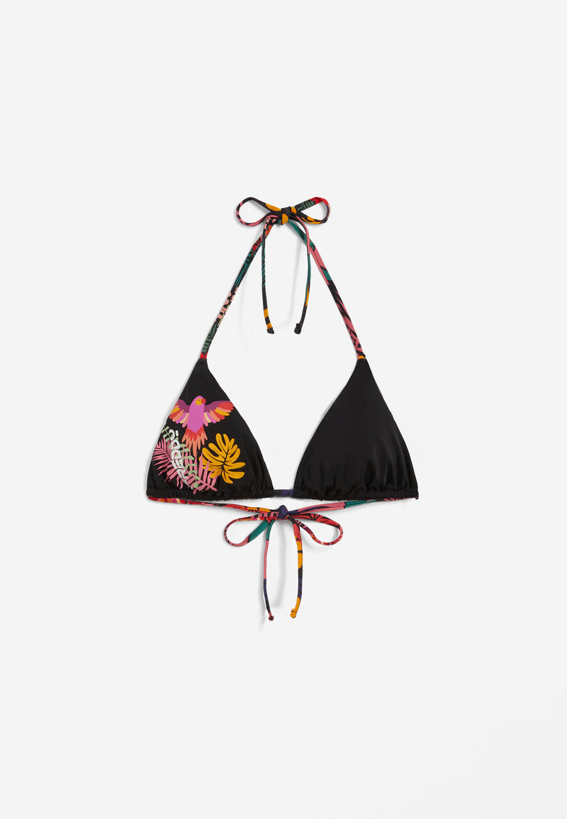Triangel-Bikinioberteil mit mit tropischen Details - BLACK