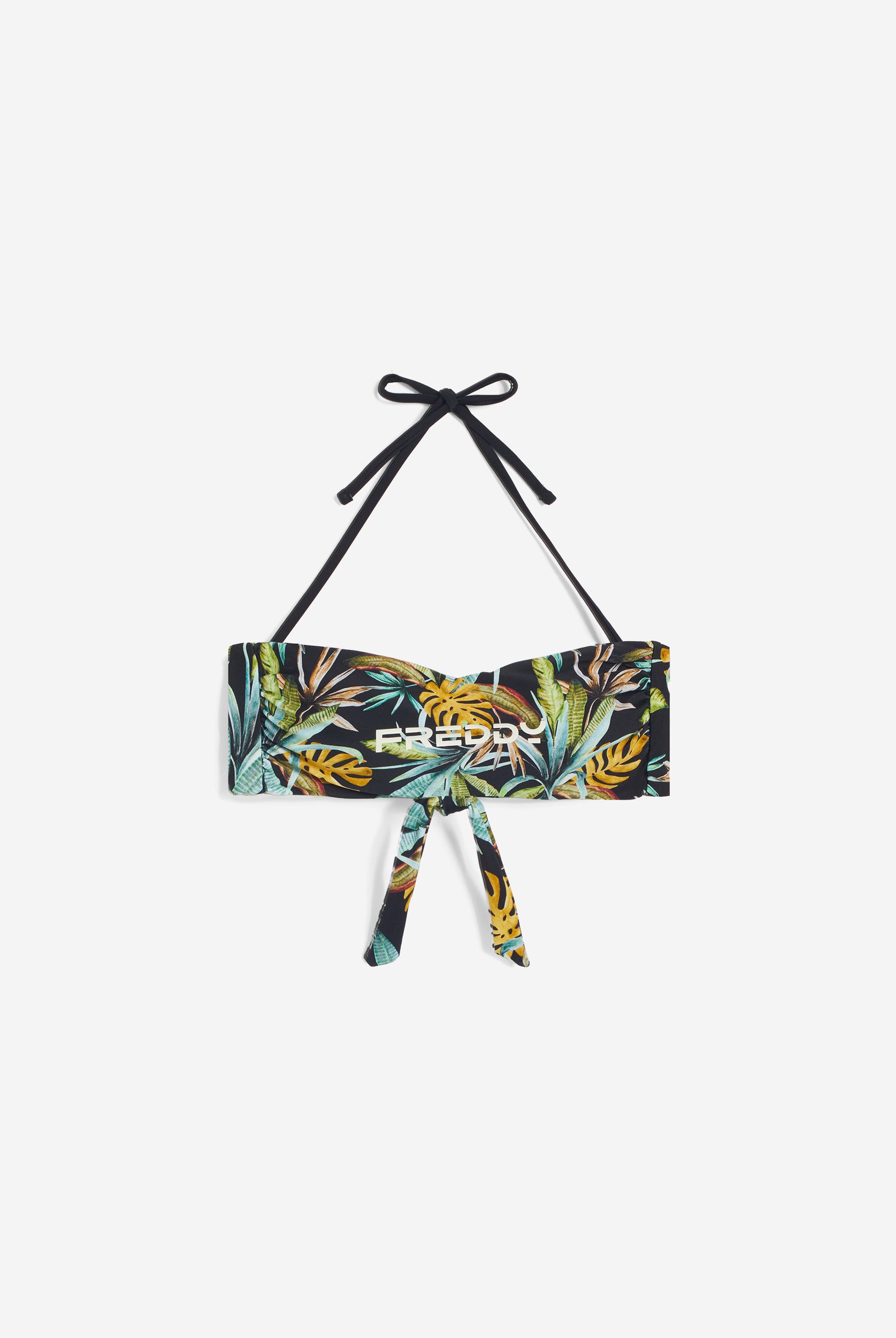Bandeau-Bikinioberteil mit tropischem Print - BLACK