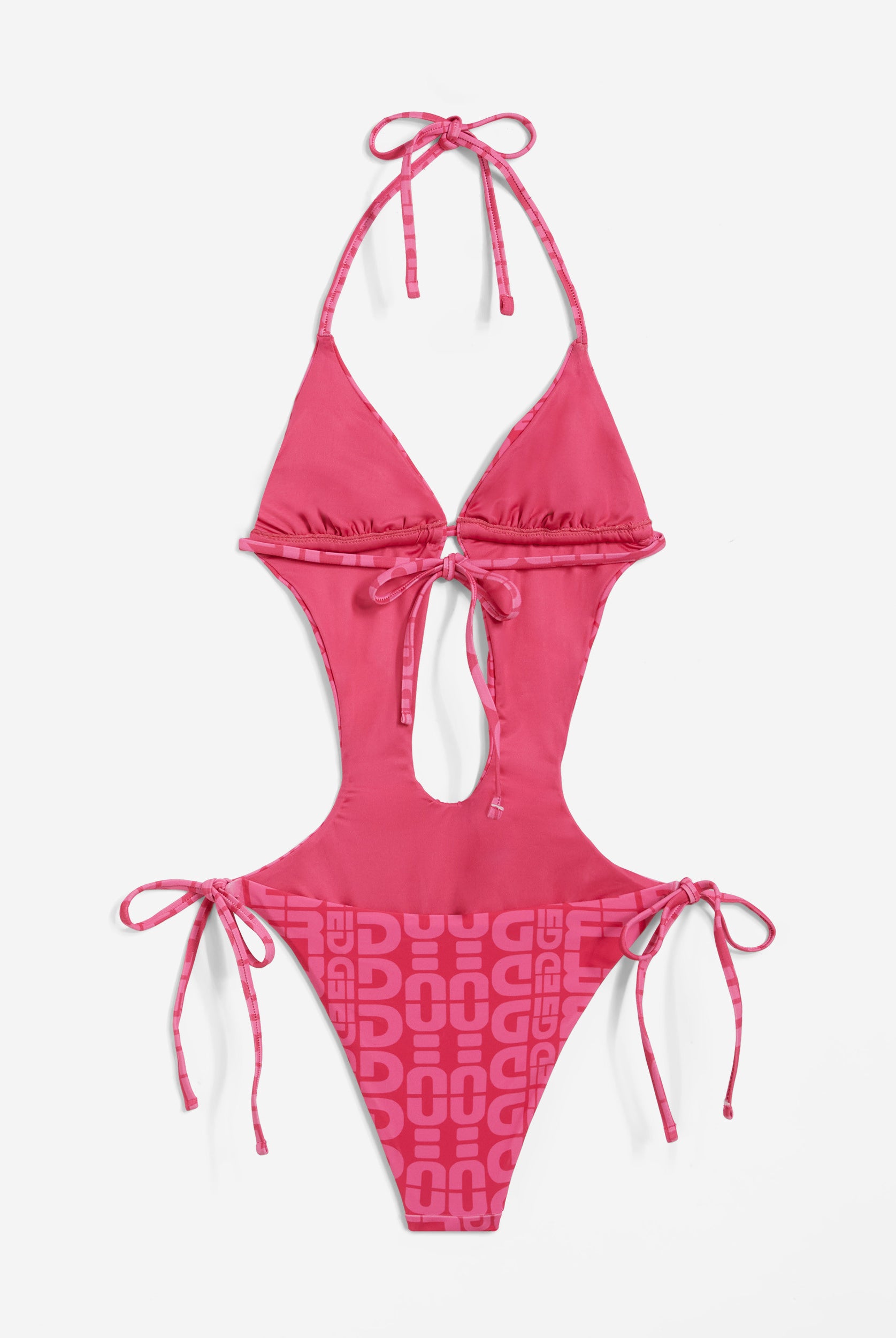 Einteiliger Badeanzug mit Cut-outs und Allover-Logo-Print - FUCHSIA