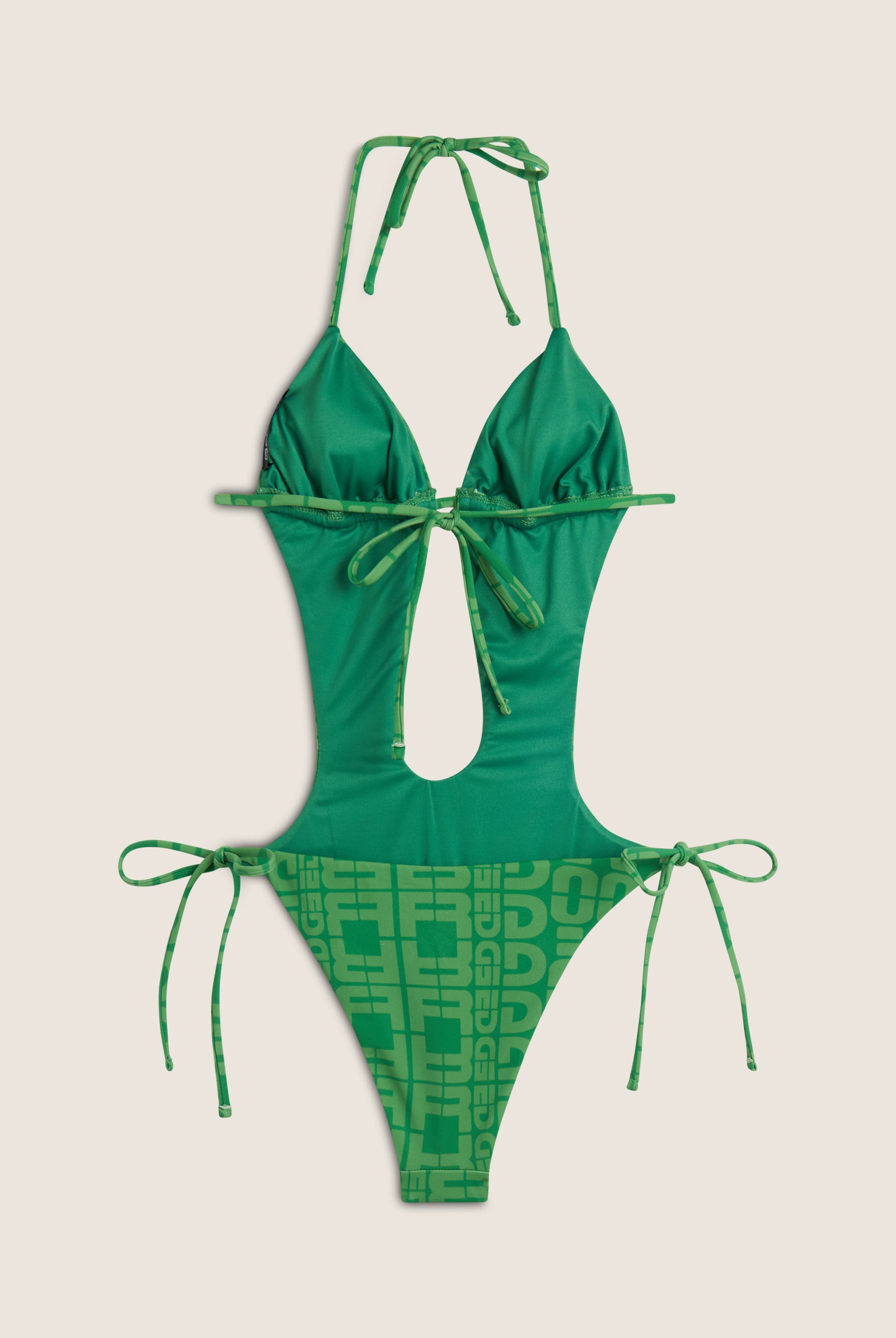 Einteiliger Badeanzug mit Cut-outs und Allover-Logo-Print - GREEN
