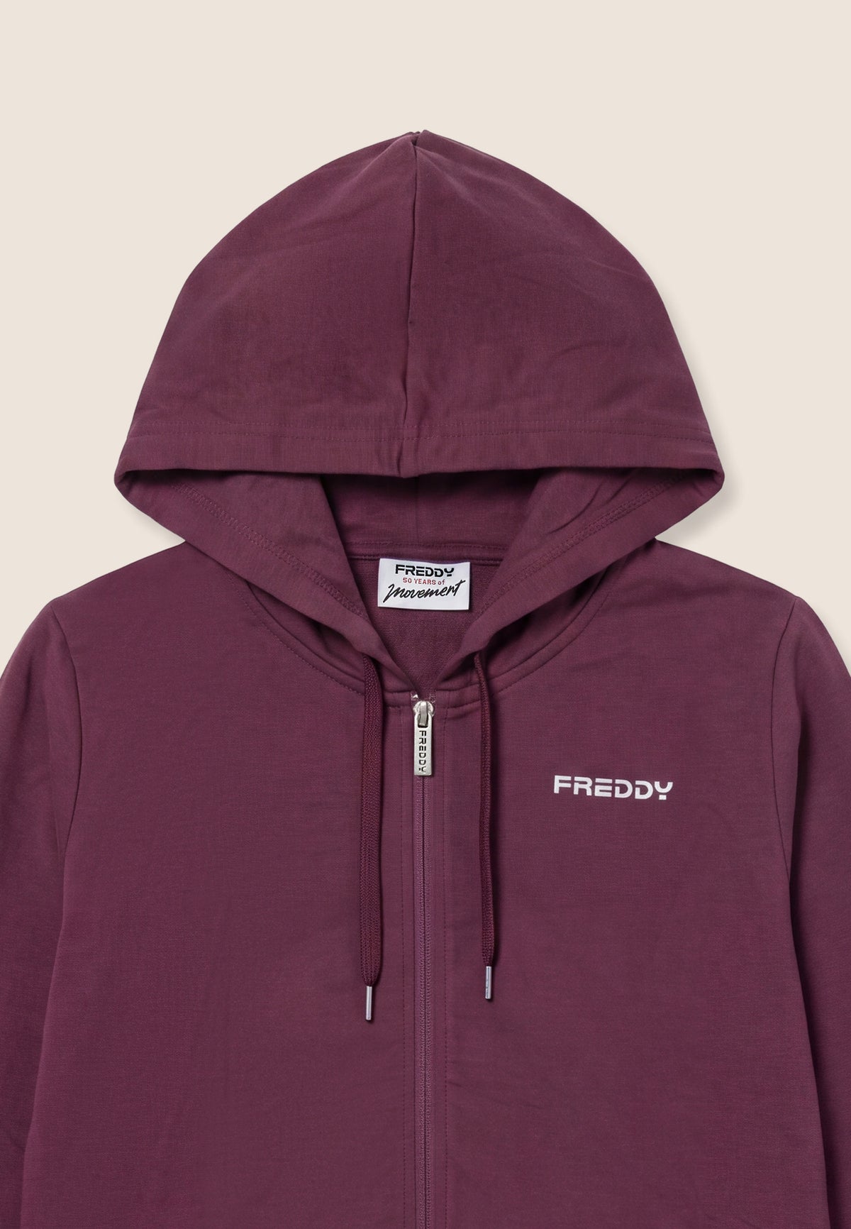 Zip hoodie with logo elastic trims - Mauve Wine