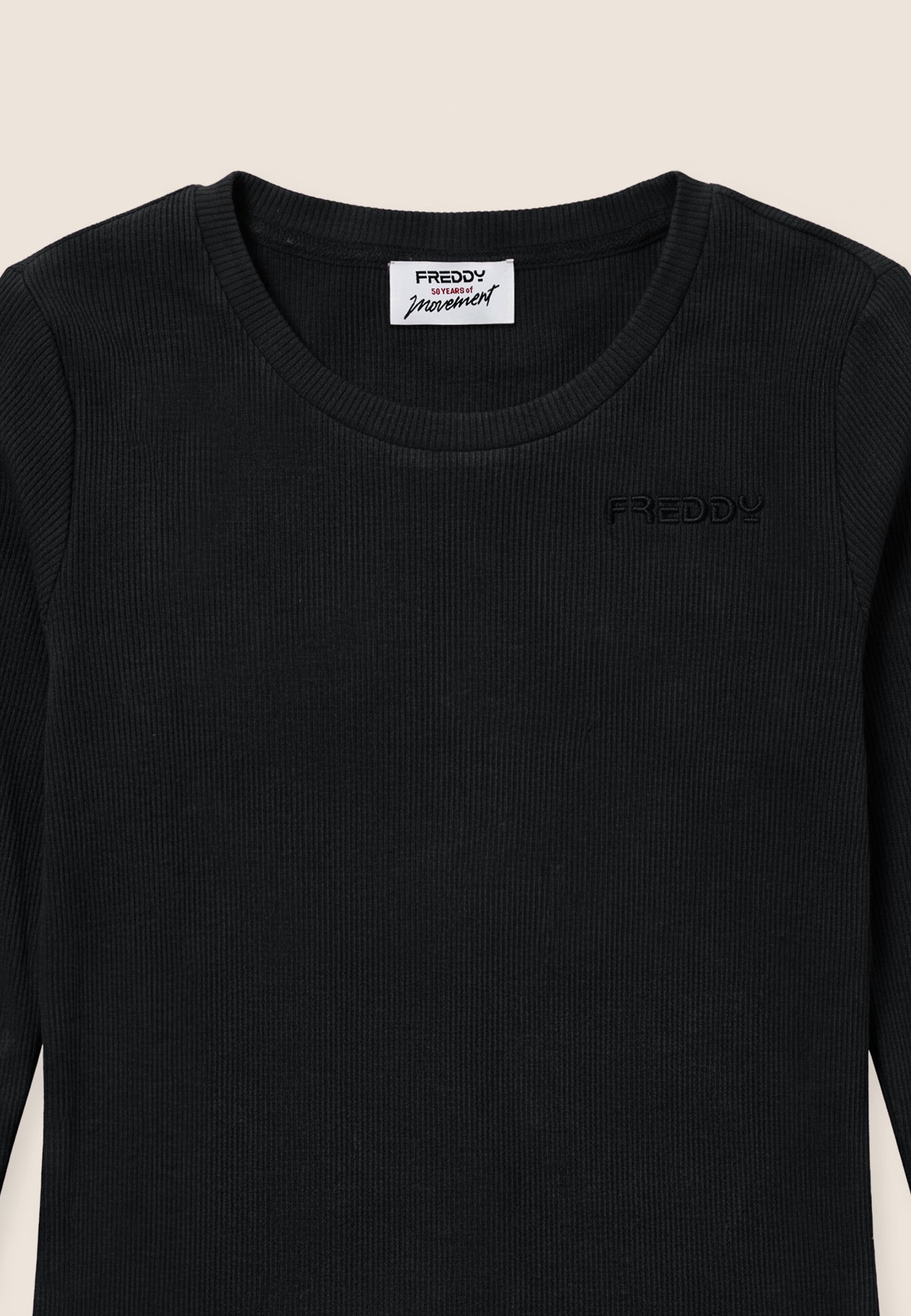 Ribbed long sleeve t-shirt with 50 Years of Movement patch - Black