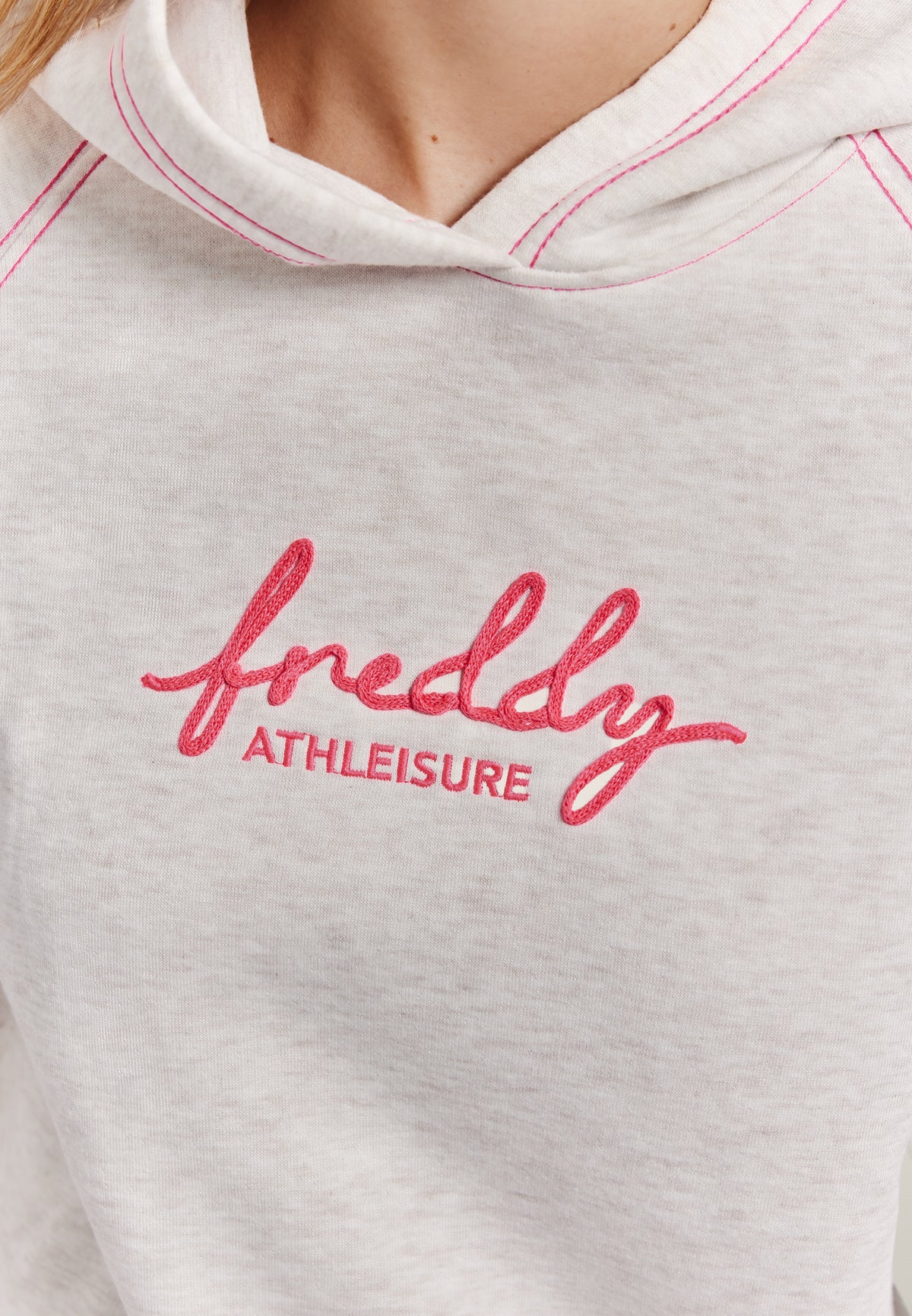 Comfort melange hoodie with neon embroidery - White Melange