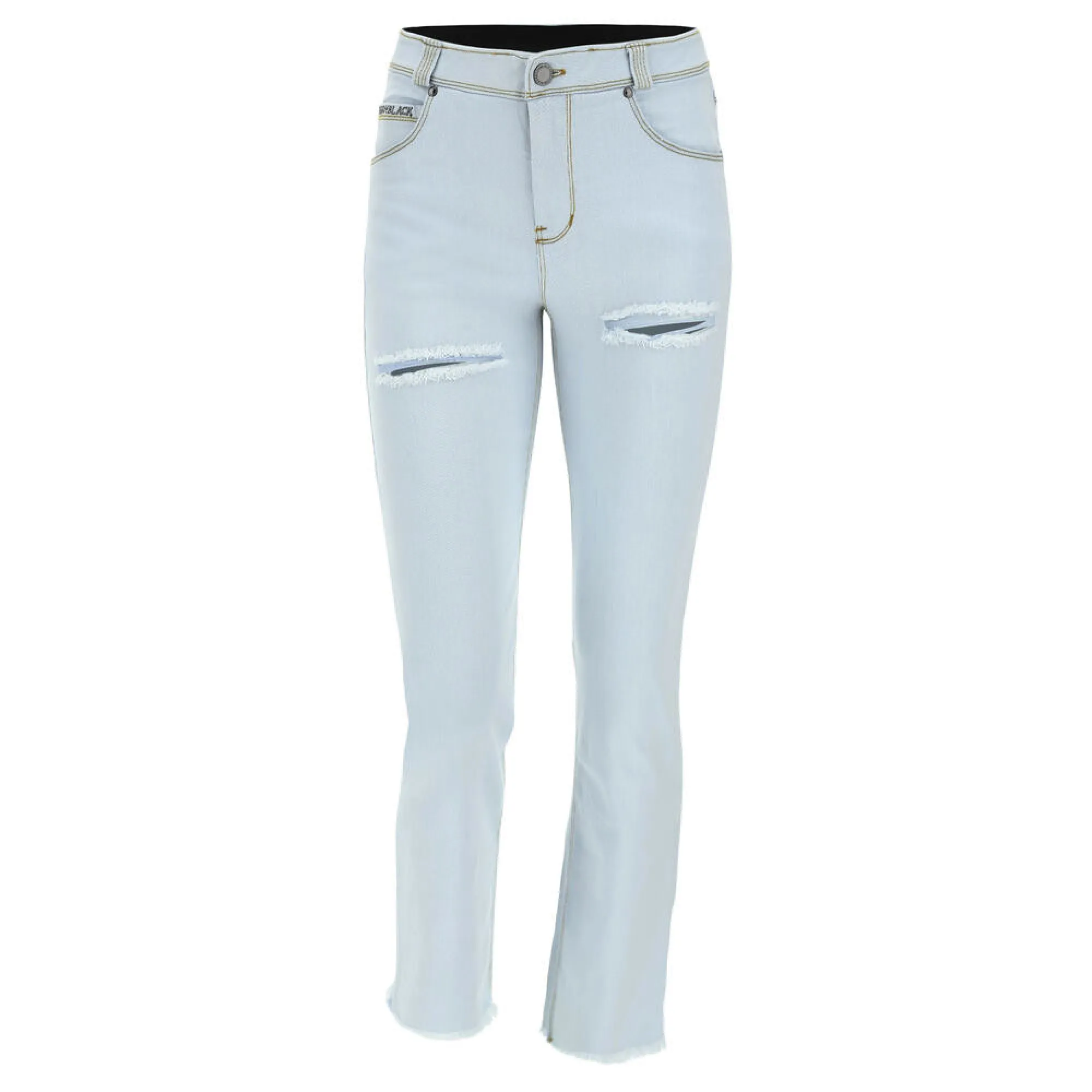Freddy Fit Jeans - Z regularnym stanem i szerokimi nogawkami Cropped - Biały denim z żółtymi szwami - J85Y