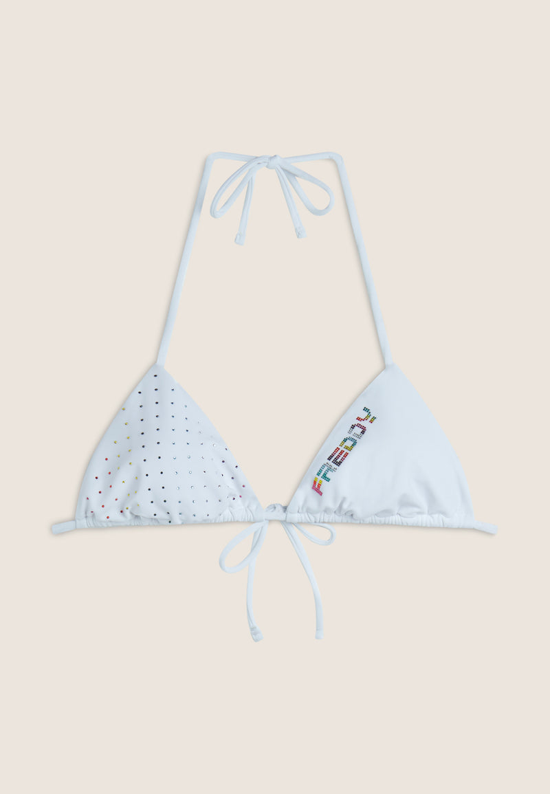 Triangel-Bikinioberteil mit Strassverzierung - WHITE