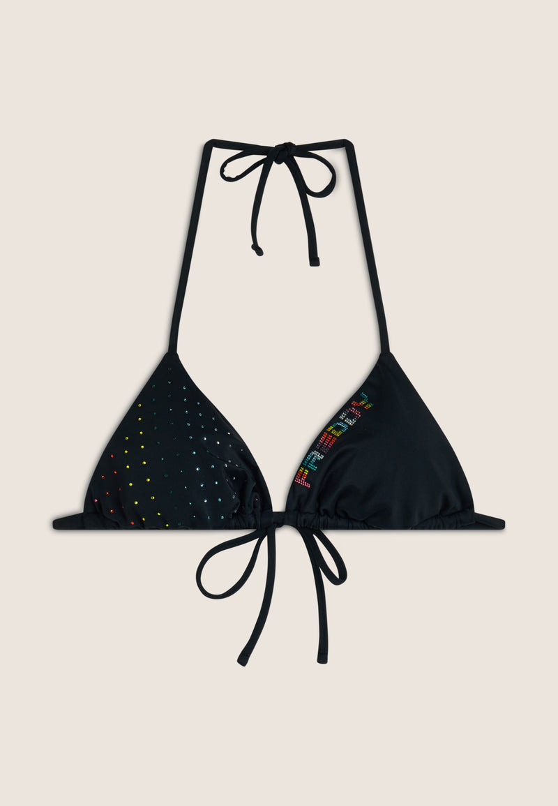 Triangel-Bikinioberteil mit Strassverzierung - BLACK