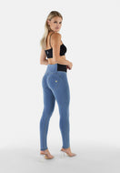WR.UP Push-Up High Waist Skinny Pant With Elastic Inlay Waist Band - Denim Light Blue - Beige Seam