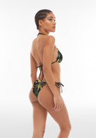 Triangel-Bikinioberteil mit tropischem Blattmuster - BLACK