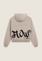 Cropped oversize sweatshirt with zip and Flow print - Crystal Gray