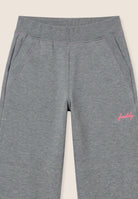 Wide-leg melange trousers with neon pink details - Mélange Gray