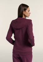 Zip hoodie with logo elastic trims - Mauve Wine