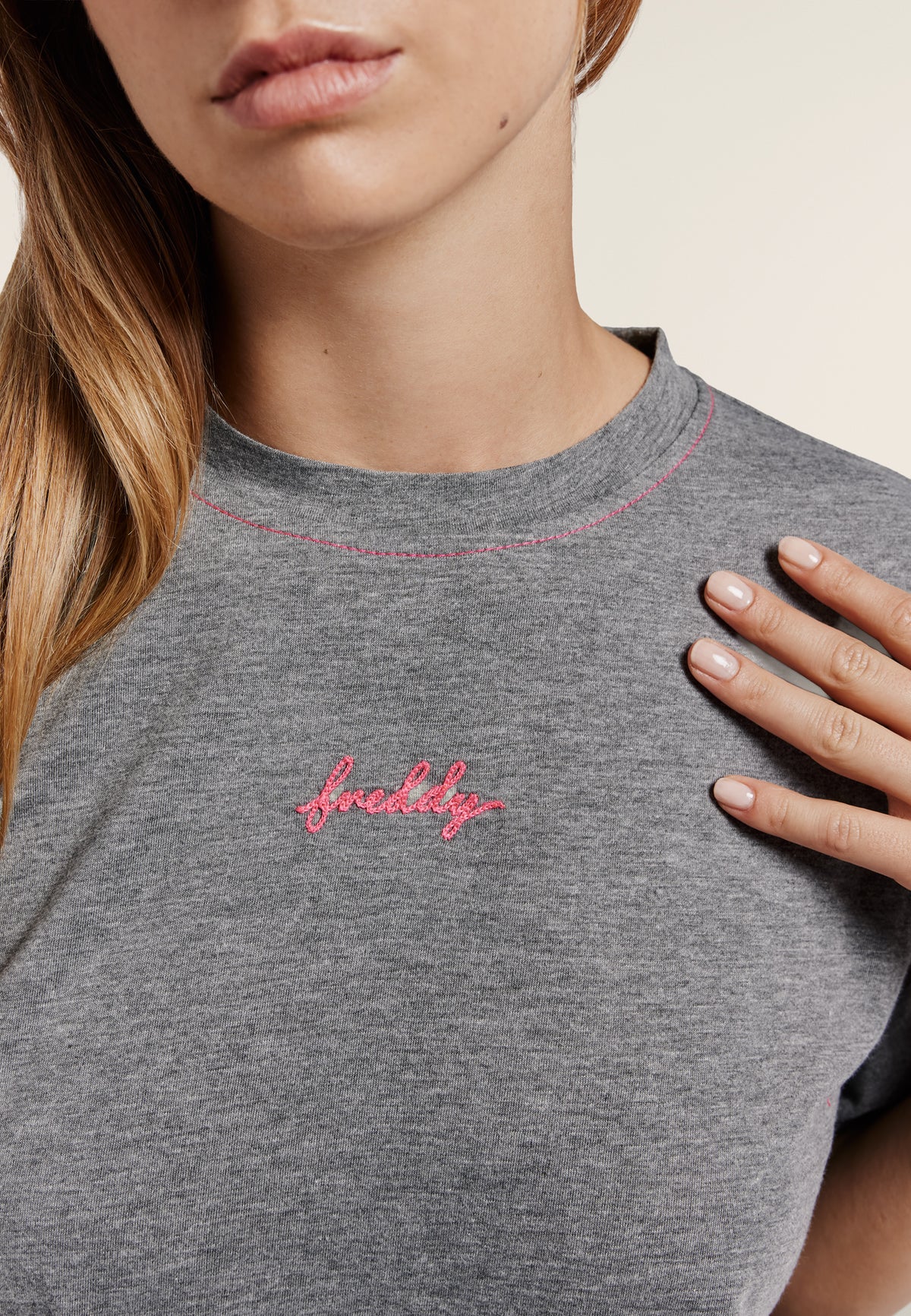 Comfort t-shirt in melange jersey with neon details - Mélange Gray