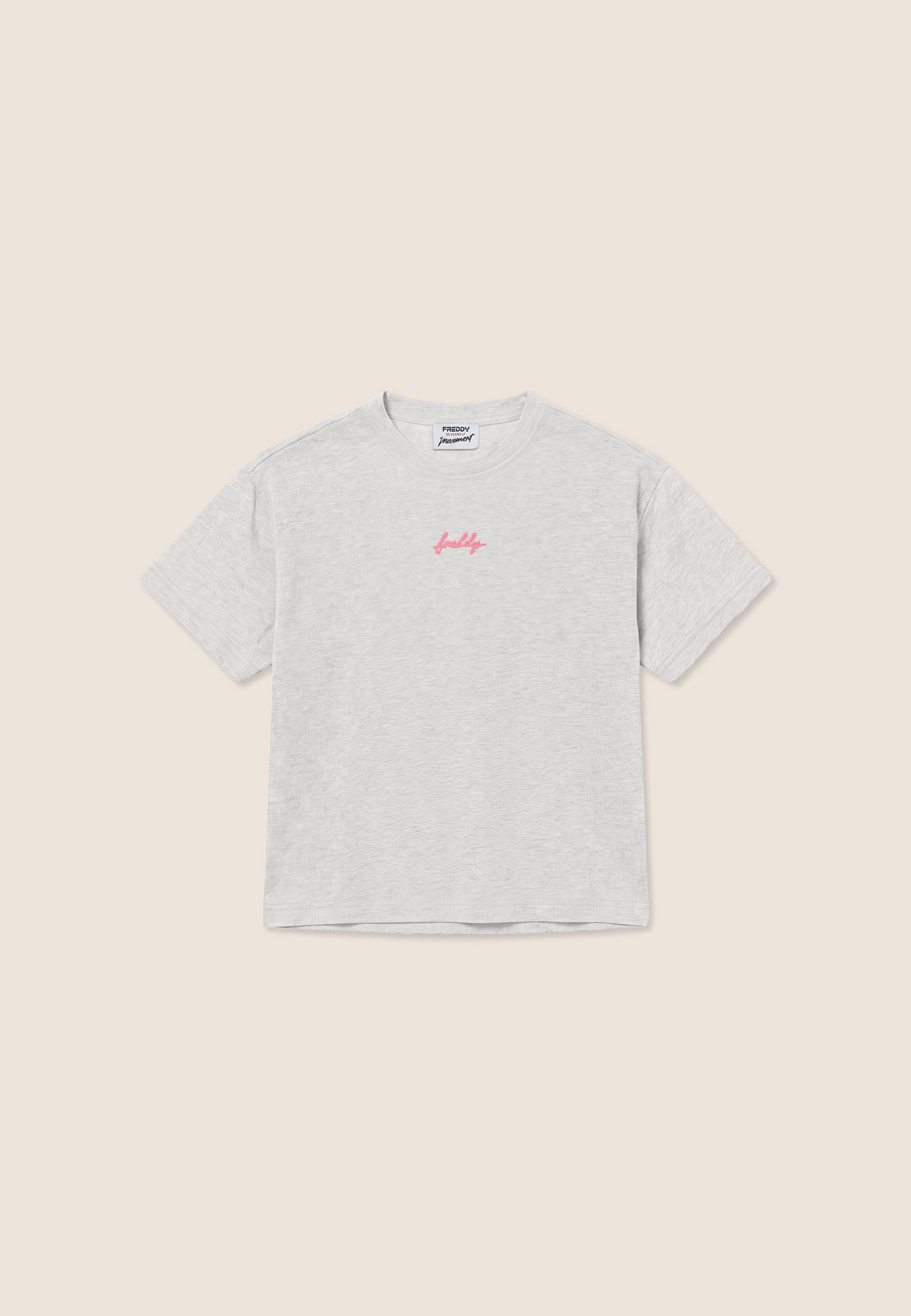 Comfort t-shirt in melange jersey with neon details - White Melange