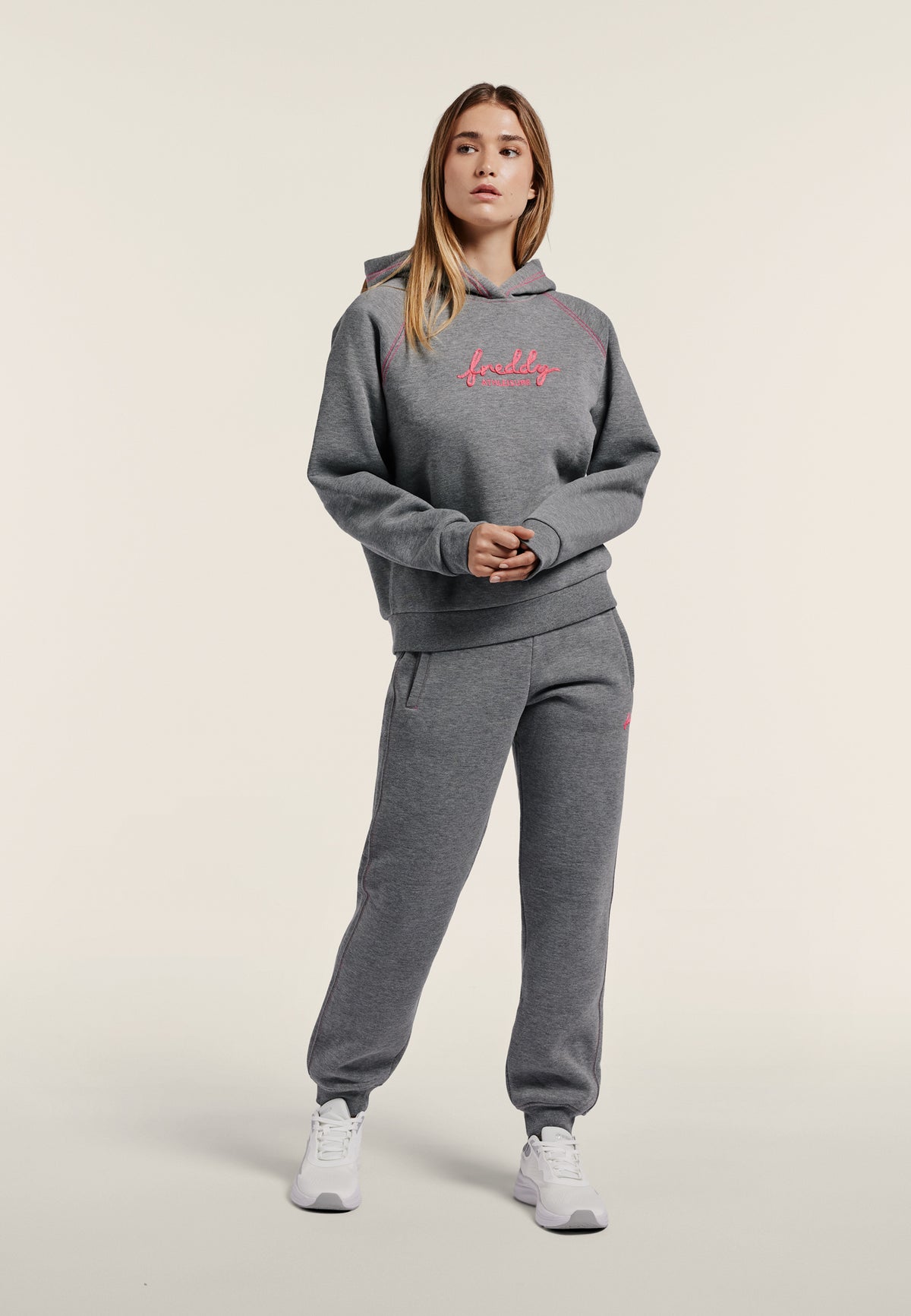 Comfort melange hoodie with neon embroidery - Mélange Gray