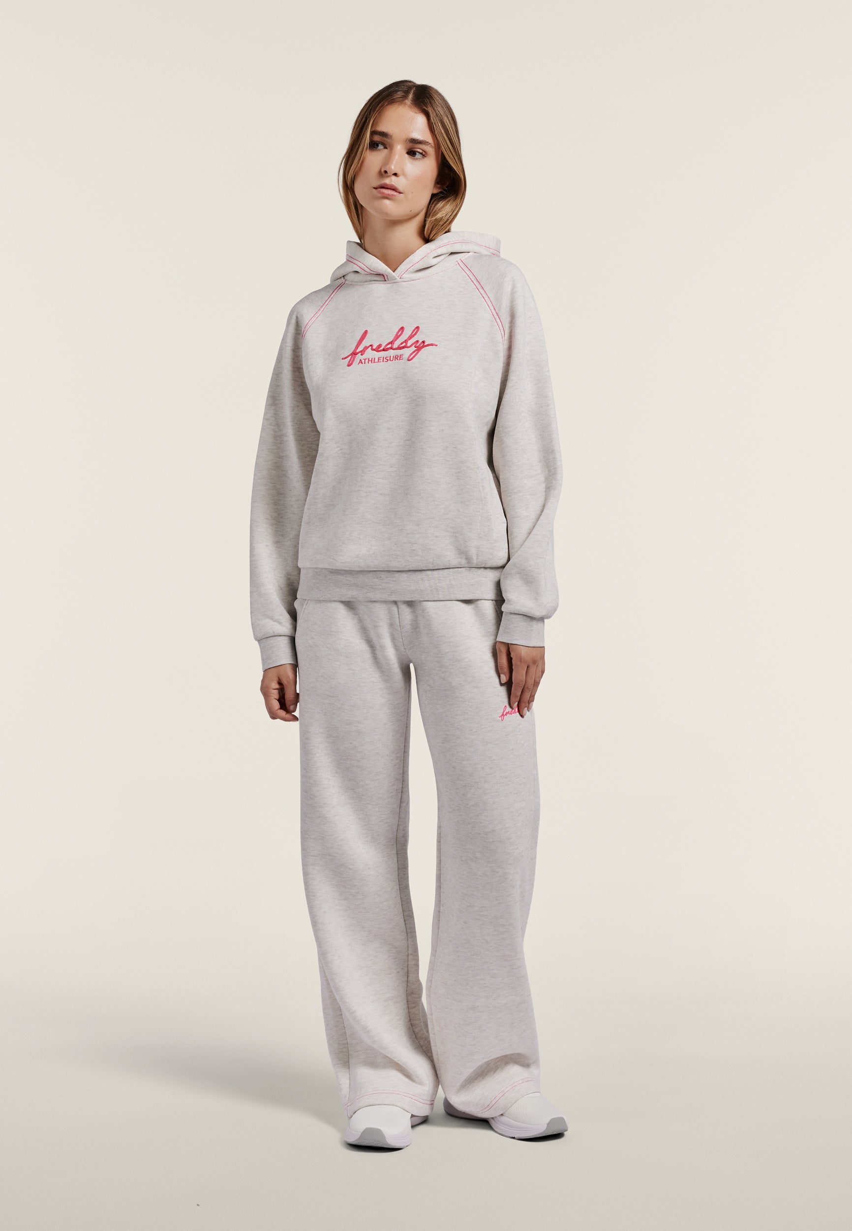 Comfort melange hoodie with neon embroidery - White Melange