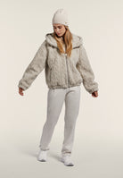 Hooded jacket in cable-knit sherpa fleece - Moonbeam