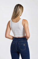 N.O.W. Comfort Mid Waist Skinny 7/8 Denim Jeans - Denim Dark Blue - Yellow Seam