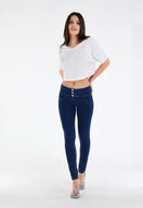 WR.UP Push-Up Mid Waist Skinny Denim Jeans - Denim Dark Blue - Yellow Seam