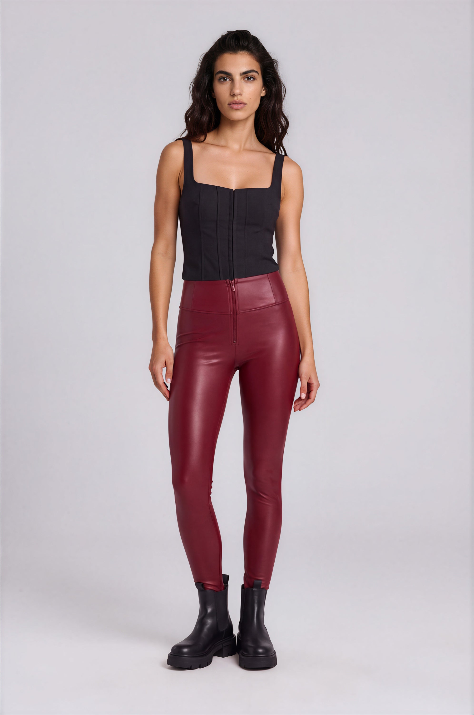 WR.UP Push-Up High Waist Skinny Vegan Leather Pant - Cabernet Red