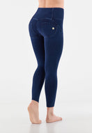 WR.UP Push-Up Button High Waist Skinny 7/8 Denim Jeans - Denim Dark Blue - Blue Seam
