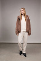 Hooded jacket in cable-knit sherpa fleece - Chanterelle