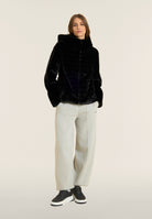 Synthetic fur hooded jacket with striped effect - Black